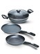 Migo Non Stick Cookware Set Granite 4 Pcs Induction Bottom Cookware Set 3 mm Thick, 5-Layer Super Granite Nonstick Coated Cookware Set,Two Sides Spatter Design, 1 Year Warranty - FKT G
