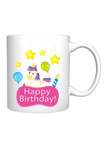 Ceramic Coffee Mug With Happy Birthday Unicorn Design White 10cm