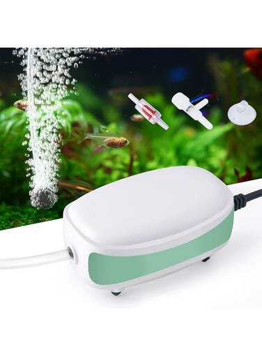 PYPABL Aquarium Air Pump,1 Outlet Whisper Adjustable Fish Tank Aerator, Quiet Oxygen Pump with Accessories