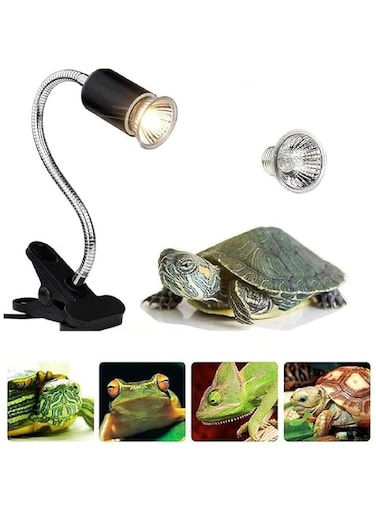 Tortoise Heat Lamp, 50W Clamp-on Reptile Heat Bulb, 360&deg; Adjustable Aquarium UVA/UVB Heating Light, E27 Clamp-on Pet Heating Emitter for Reptiles, Amphibians, Lizards, Turtle, Snakes (with 50W Bulb)