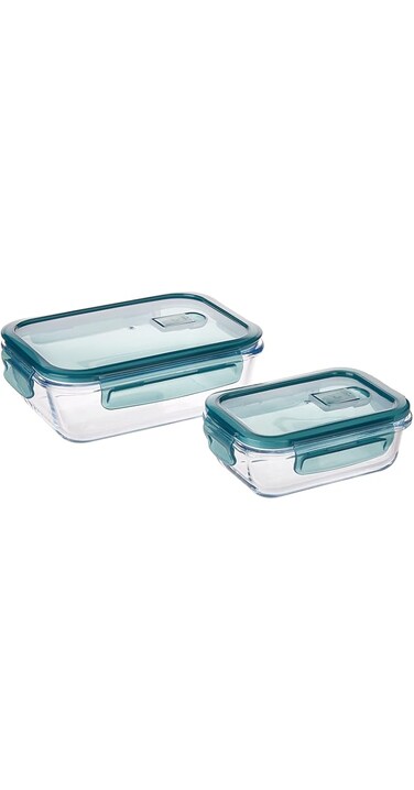 Royalford 2 Pcs Glass Airtight Food Storage Container RF9984 with Lid 1040ml &amp; 370ml, Rectangle, Freezer &amp; Dishwasher Safe