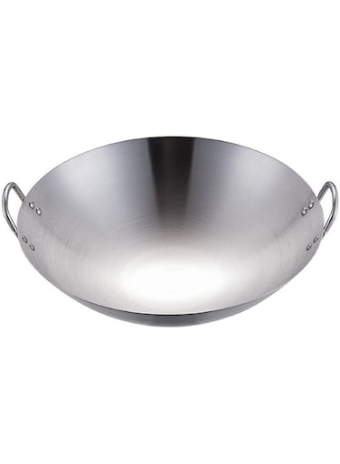 EdirFtra Stainless Steel Wok Pan, Uncoated Chinese Pan, Heavy Stainless Steel Wok, Skillet Frying Cooking Pan, Compatible All Stoves,30cm