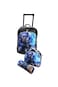 3 Pieces Cartoon-Printed School Trolley Bag for Kids 16 Inch with Lunch Bag and Pencil Pouch Included (Black Blue Transformation Car, 16 Inch)