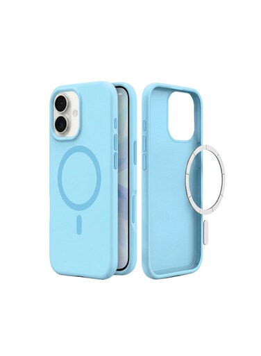 Mobcos iPhone 17 Sky Blue Elite Ring Premium Silicone MagSafe Case for iPhone   Silky Soft Touch   Military-Grade Shockproof Protection   Strong Magnetic Compatibility   Luxury Slim Cover