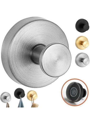 Luxe Hold No-Drill Hooks, 2024 Upgraded Suction Cup Hooks, Stainless Steel Waterproof Suction Cup Hooks for Shower, Bathroom, Hanging Towels, Mounting on Glass Shower Doors, Tile (1 PCS silver)