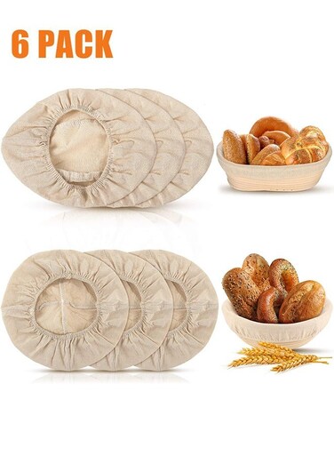 6 Pcs Bread Basket Bag, Liners Cloth Cover Linen Dough Rising Bowl Cover for Bakery Home Baking Professional Baking Tools for Shaping Small to Medium Sized Dough (10 Inch Oval, 9 Inch Round)