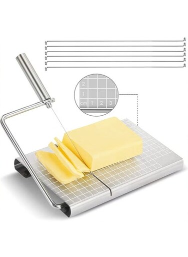 Stainless Steel Cheese Slicer,Multipurpose Cheese Slicer Board,21 x 13CM With Accurate Size Scale For Cutting Cheese er Vegetables Sausage Herbs