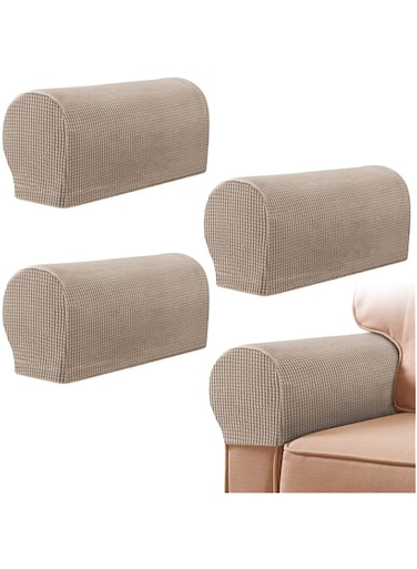 YancLife Armrest Chair Covers, Set of 4 Stretch Armchair Covers for Arms，Spandex Polyester Sofa Arm Caps Non Slip Armrest Covers for Chairs Furniture Protector Armchairs Sofa Couches Recliner (Sandy)