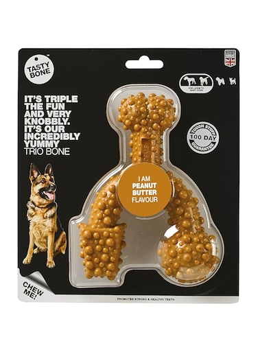TastyBone TrioBone   Nylon Dog Chew for Large Dogs (Peanut Butter Flavoured)   Exceptionally Tough, Promotes Healthy Teeth &amp; Gums   Triple The Fun   (Made in the UK from 100% Virgin Nylon)