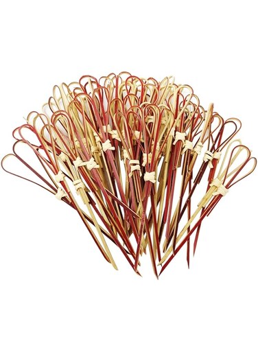 Naplion Cocktail Picks Bamboo, Fruit Sticks Skewers Party Forks Appetizers Kitchen Tools Food Toothpicks for Party, Gadgets Bakeware 100 Pieces 12cm Red