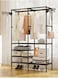 Freestanding 2-Section Heavy-Duty Metal Garment Rack with Shelves &ndash; Black Multi-Functional Closet Organizer with 360&deg; Rotatable Side Hooks, Shoe Storage, and Hanging Space for Bedroom or Entryway