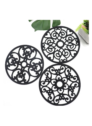 Silicone Trivet Mat - Trivets for Hot Dishes, Table, Countertop, Non-Slip Heat Resistant Modern Kitchen Trivets, Teapot Trivet - Flexible Black Trivet Set