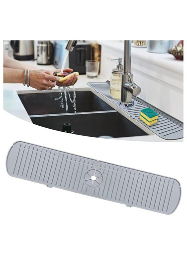 61cm Grey Silicone Sink Mat, Splash,Drip Resistant for Kitchen, Bathroom Countertops.