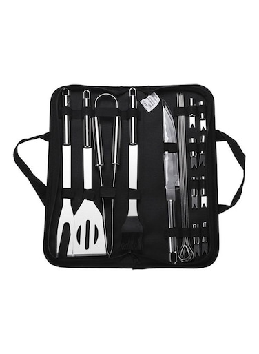Steel BBQ Grill Tool Set With Storage Case Black/Silver