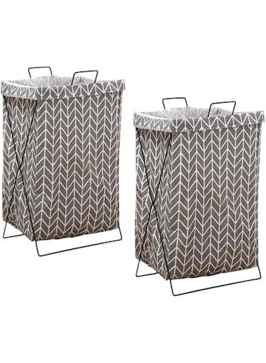Aimeur 2 Pack Laundry Baskets, 50L Foldable Laundry Basket with Stainless Steel Frame, Laundry Hamper Bag Washing Bin Clothes Bag Organizer Storage Wash Basket Hamper for Clothes Toys (Light Grey)