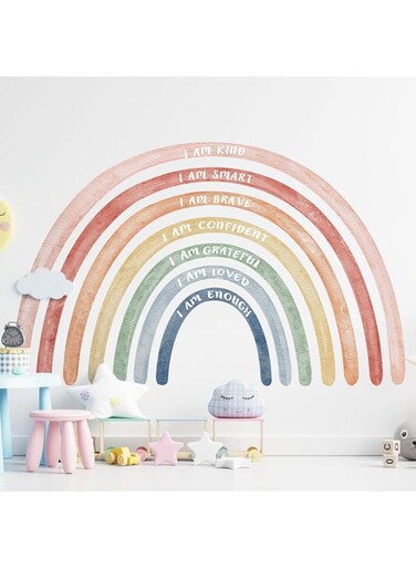 Tinideya 76.77 x 47.24 Inch Watercolor Large Rainbow Wall Decal with Inspirational Quotes Peel and Stick Rainbow Wall Stickers Waterproof Rainbow Decal for Girls Kids Bedroom Nursery Playroom