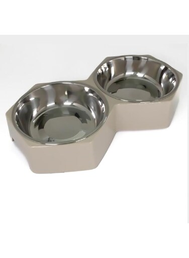 Pawsitiv Hexagon Cat Dish Dinner Set Beige M+M350ml+ 350ml