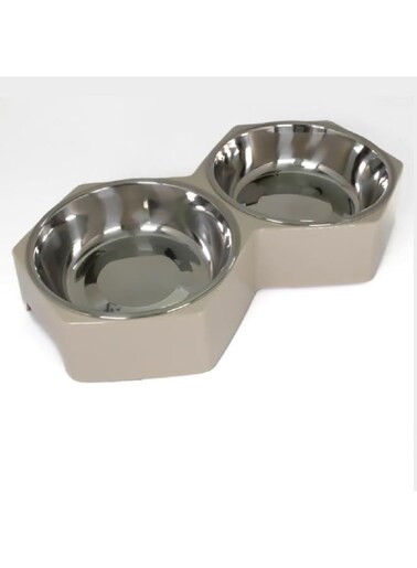Pawsitiv Hexagon Cat Dish Dinner Set Beige M+M350ml+ 350ml