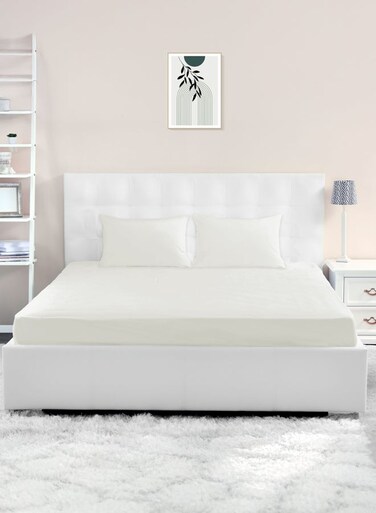 East Super King Size Fitted Sheet   Soft 400TC Sateen Cotton Material   White Color   1 Fitted Sheet 200 X 200 Cm With 40 Cm Deep Pocket  Suitable For Super King Size Mattress