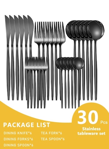 30-Piece Stainless Steel Knife Fork Spoon Full Set for Home Office Restaurant Hotel