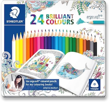 Staedtler"Johanna Basford" Ergosoft Triangular Colouring Pencil in Tin - Assorted Colours (Pack of 24)