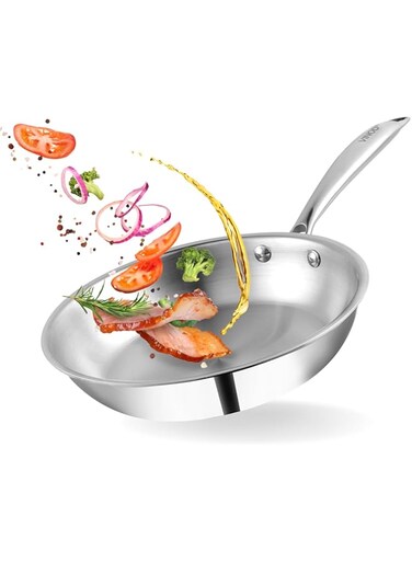 Vinod Platinum Triply Stainless Steel Fry Pan/Sautepan/Skillet/Egg Pan 24 cm, Sturdy Riveted Handle,SAS Metal,Induction and Gas Stove Friendly,Scratch Resistant,2.5mm thick