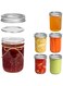 Premify 8 oz 6 Pack Mason Jars With Lids And Labels- Wide Mouth Glass Canning Jars, Airtight Storage Jars For Overnight Oats, Salads, Sourdough Starter, And More-Includes Measurement Marks And Bands