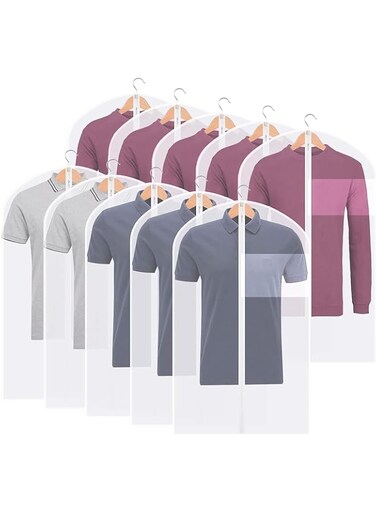 CooToly 10 Pack Garment Bags with Zipper for Suit, Coat, Winter Coat, Jackets Covers Bag (White)