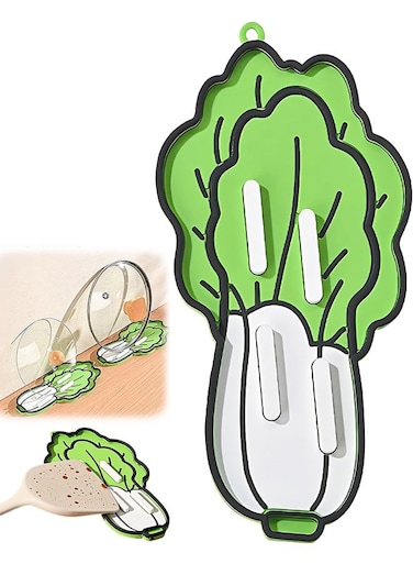 Silicone Pot Lid Holder &amp; Spoon Rest for Kitchen Cabbage Shape Non-Slip Mat Dish Multi-Functional Kitchen Counter Tops Drying Mat Kitchen Counter Accessory for Storage Spatula, Pot Lid, Cutting Board, Soap (Green)