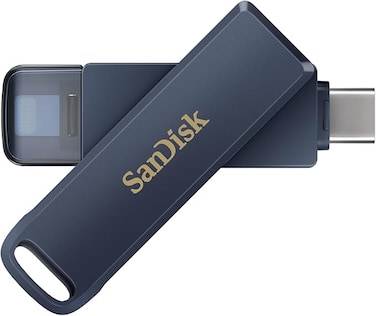SanDisk Phone Drive, Flash Drive 2-in-1, iPhone Storage 128GB (for iPhone, iPad, PC &amp; Mac, Automatic Backup, Lightning and USB Type-C Port, Passort Protection, Encryption) Metallic Sky