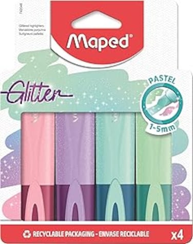 MAPED Pastel Glitter Highlighter Set - Pack of 4 Multicolor