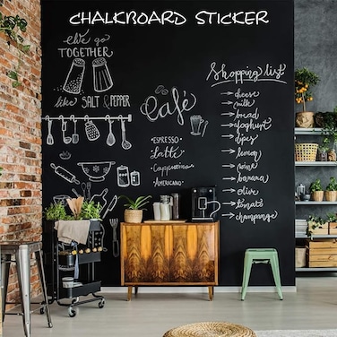 Self Adhesive Charkboard, Removable and Reusable Large Chalk Board Wallpaper with 5 Chalks, DIY Wall Decal Alternative Blackboard Sticker for Home Office School Cafe Restaurant, 17.7" x 78.7