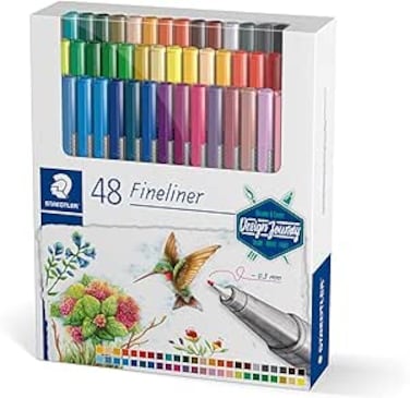 STAEDTLER Triplus Design Journey 334 C48-C Fineliner Pens Ergonomic Triangular Shaft Metal-Coated 0.3 mm Tip Long Lasting 48 Fineliners in Assorted Colours in Cardboard Case