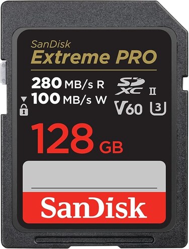SanDisk 128GB Extreme PRO SDXC UHS-II Memory Card - C10, U3, V60, 6K, 4K UHD, SD Card - SDSDXEP-128G-GN4IN