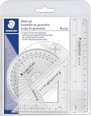 STAEDTLER math set, 4 piece portable wallet, essential for school and home use, 569 WP4,transparent