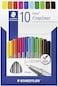 Staedtler Triplus Fineliner Triplus, Ergonomic Triangular Shape, Superfine 0.3 mm Tip, Long Life, Dry Safe, PP Shaft, Mix and Match, 10 Fineliner Pens in Cardboard Cushion Case, 334 C10
