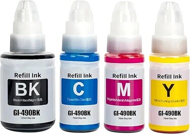 ink for Canon 490 (4-Pack Black Cyan Magenta Yellow) Ink for GI 490 for PIXMA G3400 G2400 G1400 G4400 G1411 G2411 G3411 G4411 G4410 G3410