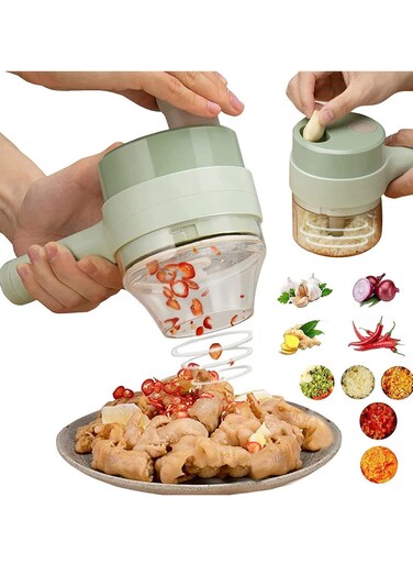 4 in 1 multifunctional usb rechargeable Handheld Electric Vegetable Cutter Set, Garlic Mud Masher Food Chopper, Portable Mini Wireless Food Processor,vegetable cutter slicer for Garlic Pepper Chili On