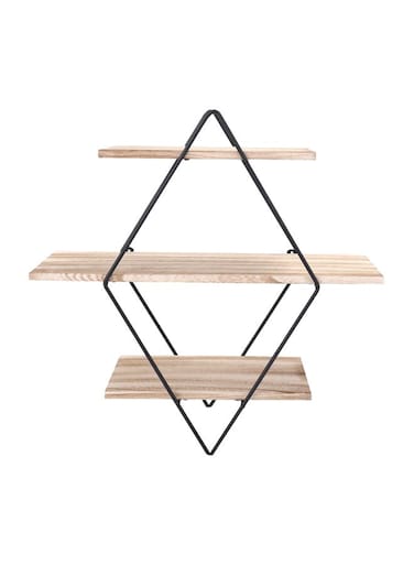 Metal Wood Wall Storage Shelf Brown/Black 50x50x19centimeter