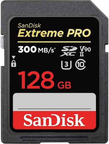 SanDisk 128GB Extreme PRO SDXC Memory Card up to 300MB/s, UHS II, Class 10, U3, V90, Black, SDSDXDK 128G GN4IN, SanDisk Extreme PRO SD UHS lI Card
