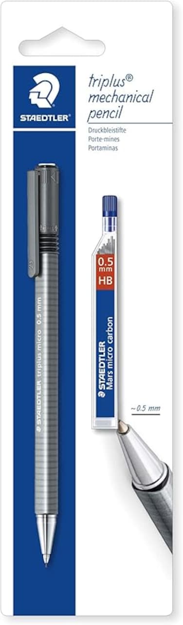 Staedtler Triplus Micro 77425BK25D Triangular Mechanical Pencil 0.5mm with Lead Refill Tube