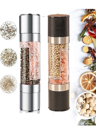 2 in 1 Salt and Pepper Grinder with Adjustable Ceramic Rotor, Stainless Steel Salt Grinders and Pepper Mill for Kitchen, Outdoor Barbecue