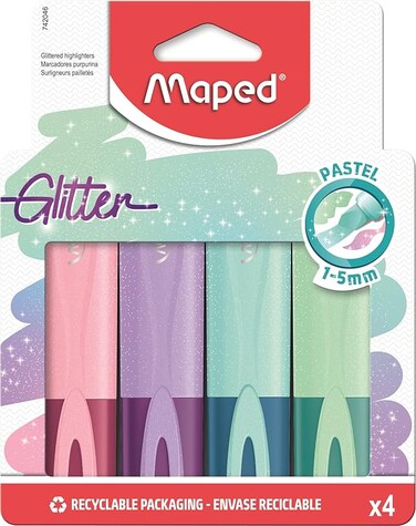 MAPED Pastel Glitter Highlighter Set - Pack of 4 Multicolor