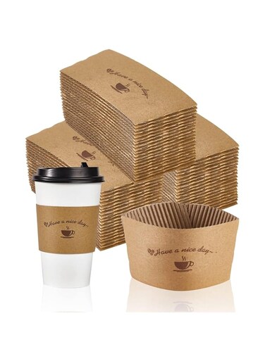 NALACAL Kraft Paper Coffee Cup Sleeves, 200Pcs Disposable Corrugated Hot Drink Holder, Cardboard Sleeve Insulated for Hot Drinks, Fits 10oz-20oz Paper Cups, Perfect for Cafes Shops Offices
