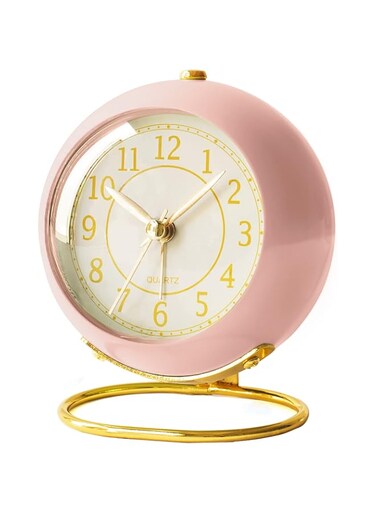 Desk Alarm Clock with Light, Silent No Ticking, Small Table Clock for Bedside/Bedroom/Living Room/Office/Travel/Kids/Room Decor Aesthetic Vintage(Pink)