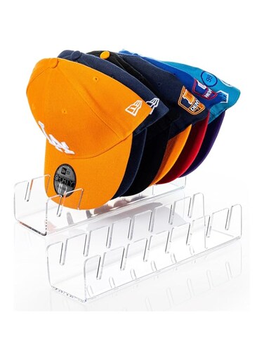 SIPRDE Hat Stand for Baseball Caps Display and Organizer - 2 Pack, No Install Acrylic Hat Holder for 14 Baseball Caps for Bedroom, Closet, Dresser(Clear)