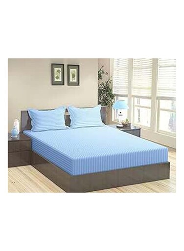 COLLECTION Stripe Light BlueTwin size Fitted Sheet 120x200 cm with 2 Pillow Cases