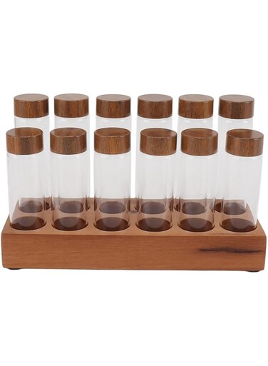 Coffee Bean Storage Jar, Single Dose Easy Access Coffee Bean Storage Tubes Transparent Glass for Kitchen (2 Rows 12 Holes)