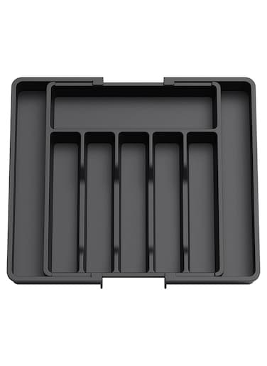 Expandable Cutlery Drawer Organizer, Flatware Drawer Tray for Silverware, Serving Utensils, Multi-Purpose Storage for Kitchen, Office, Bathroom Supplies, Black