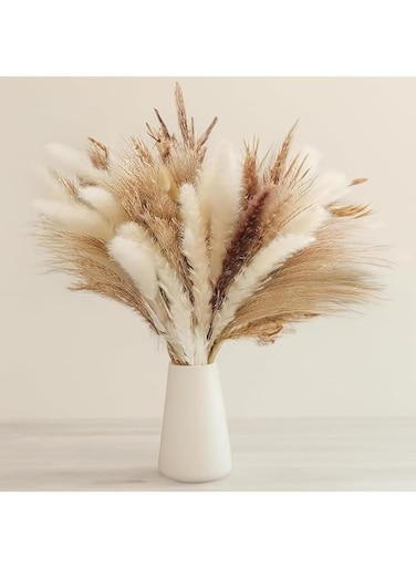 2Twenbes Natural Dried Pampas Grass Bouquet, 60 Pcs Dried Reed Flowers, Boho Home Decor Bouquet for Home Table Decorations, Wedding Floral Arrangements Rustic Farmhouse